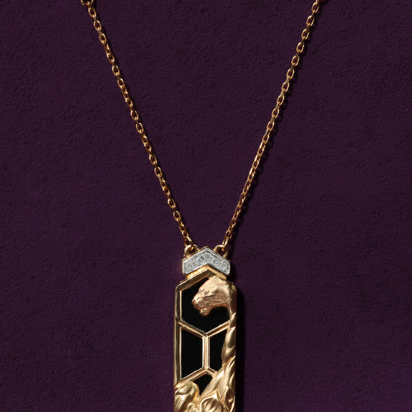 Колье из красного золота 585 пробы c бриллиантами и ониксом