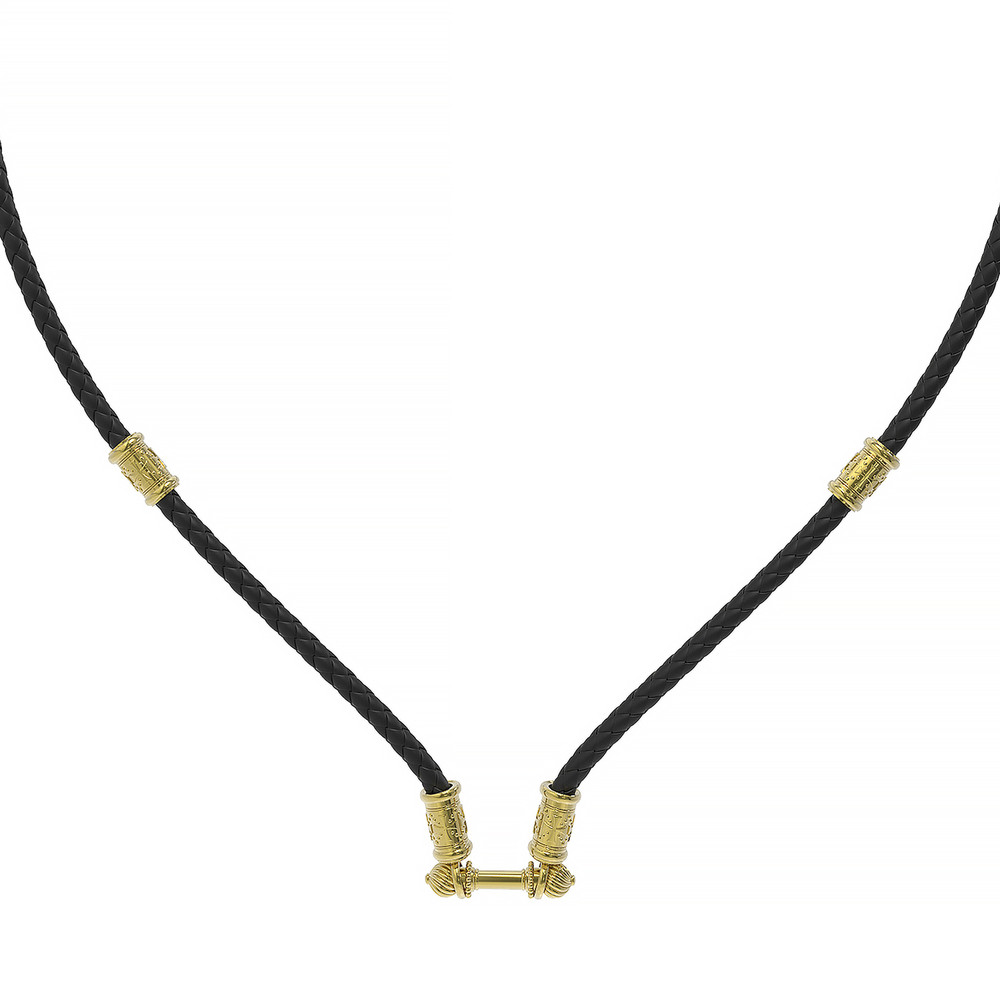 Цепь-шнурок кожа из лимонного золота 585 пробы c кожаным шнурком