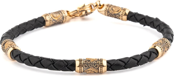 Браслет-шнурок из красного золота 585 пробы c кожаным шнурком