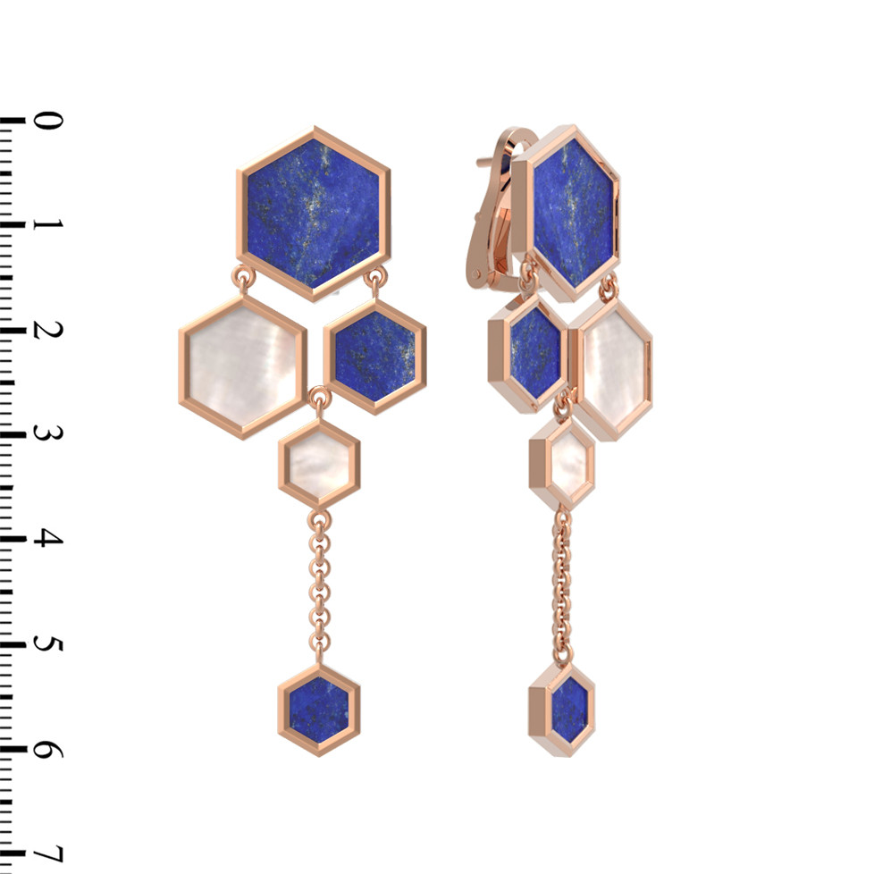 Серьги из красного золота 585 пробы c лазуритом и перламутром