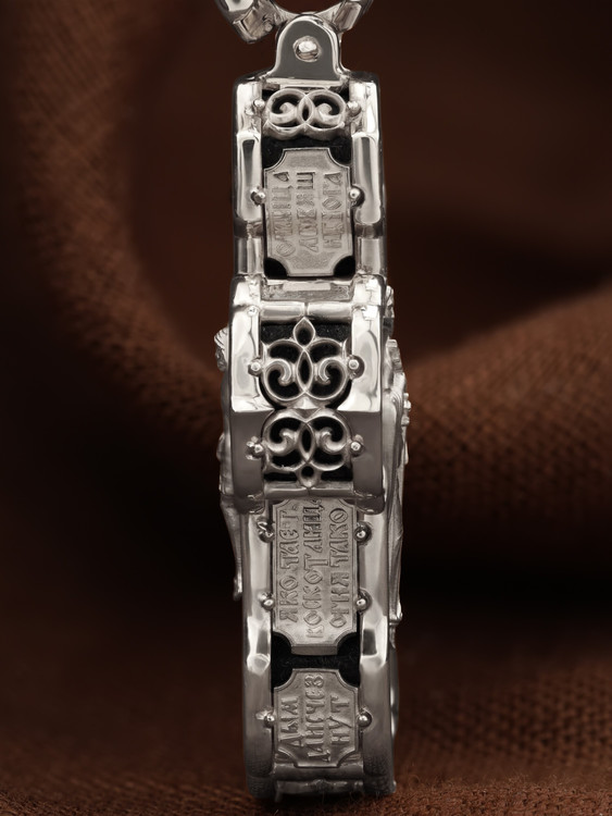 Крест из белого золота 585 пробы c эбеновым деревом