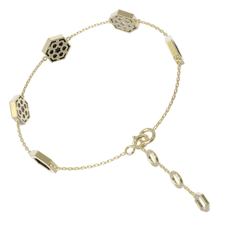 Браслет из лимонного золота 585 пробы c ониксом и перламутром