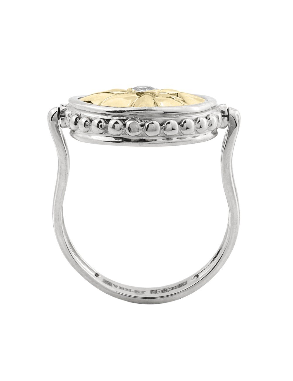 Кольцо из белого золота c бриллиантами, ониксом и перламутром