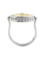 Кольцо из белого золота c бриллиантами, ониксом и перламутром