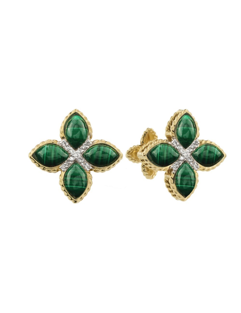 Серьги из лимонного золота c бриллиантами и малахитом