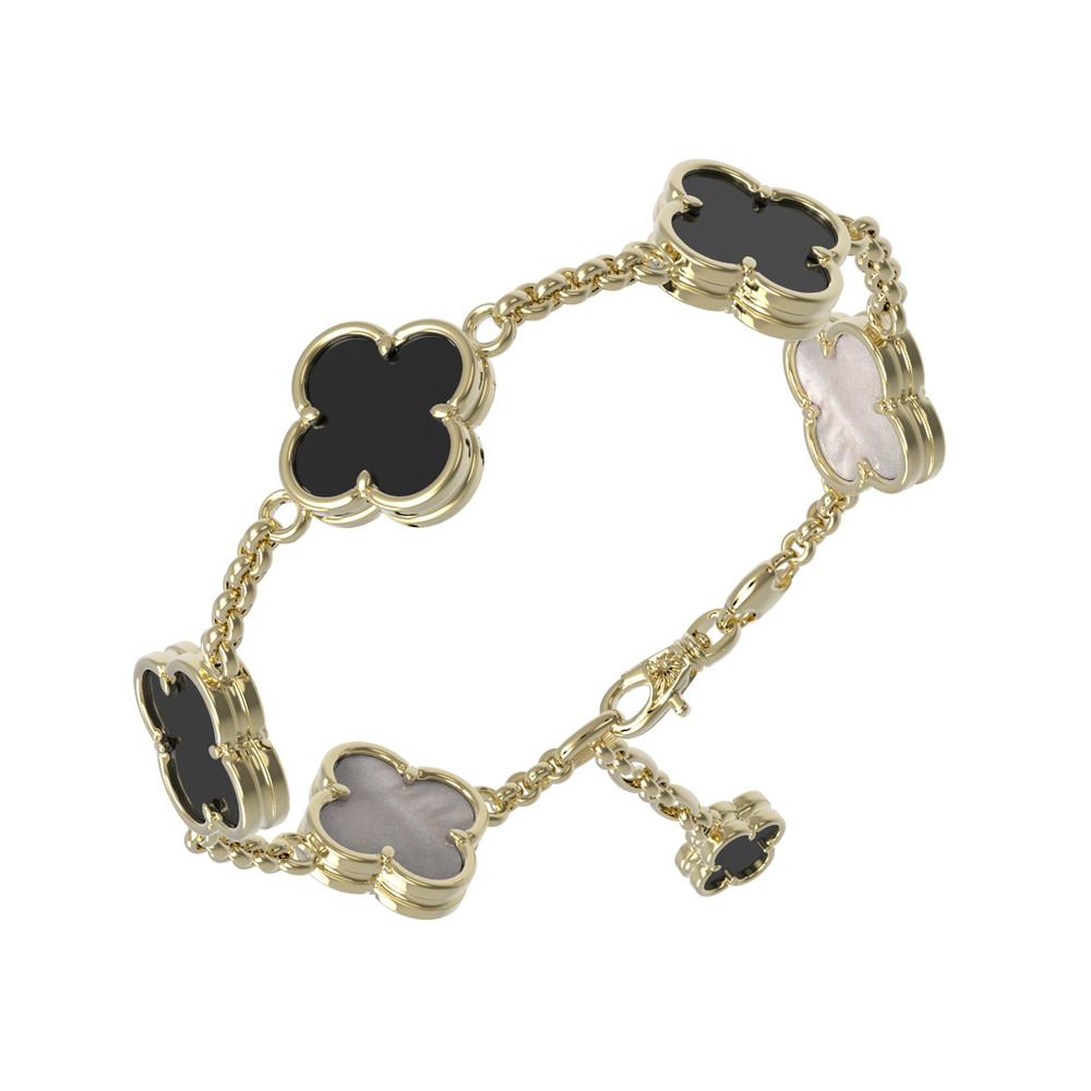 Браслет из лимонного золота 585 пробы c ониксом и перламутром