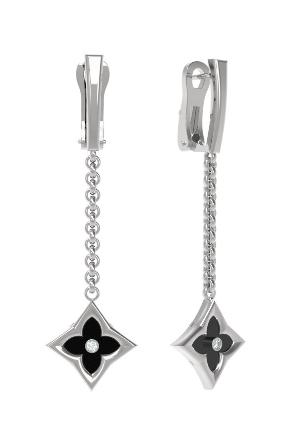 Серьги из белого золота c бриллиантами и ониксом