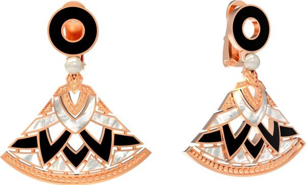 Серьги из золота c жемчугом, ониксом и перламутром