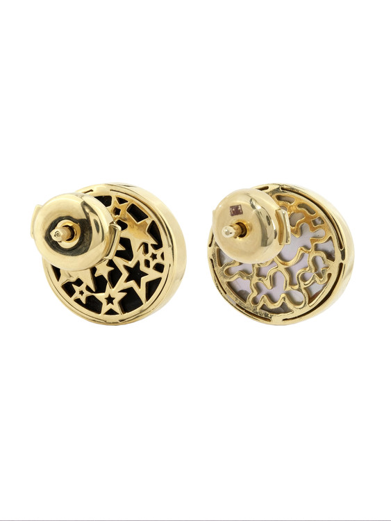 Серьги из лимонного золота 585 пробы c бриллиантами, ониксом и перламутром