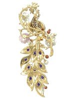 Брошь из лимонного золота c эмалью, фианитом, гранатом, жемчугом, сапфиром, кораллом и перламутром