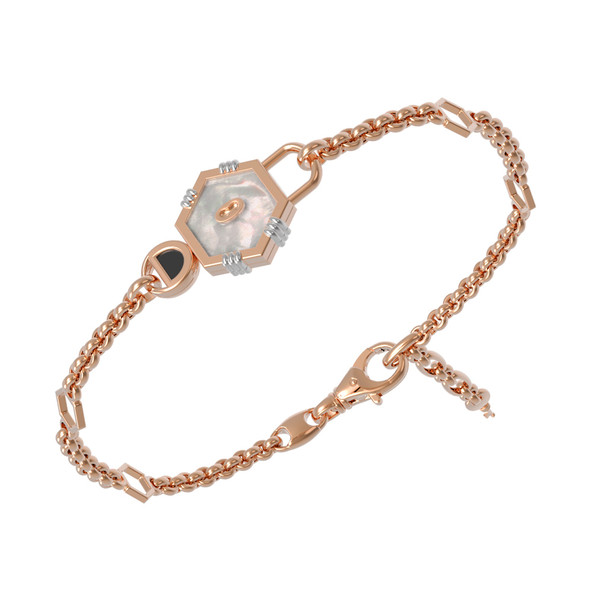 Браслет из красного золота 585 пробы c ониксом и перламутром