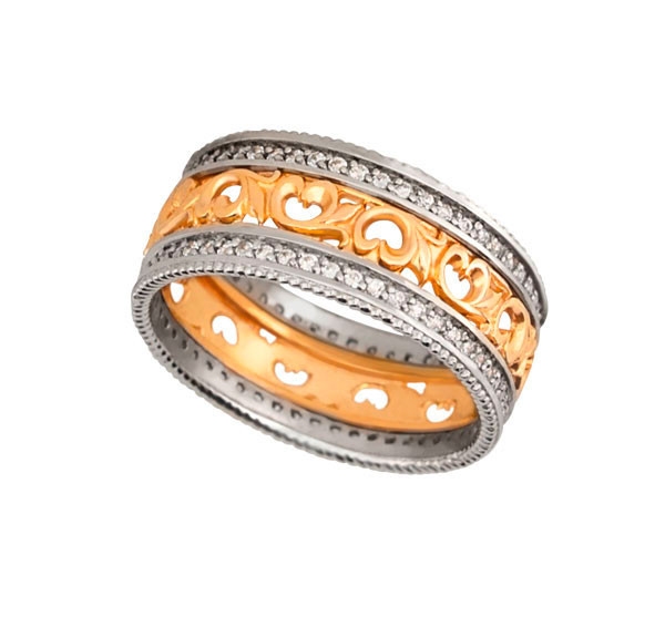 Кольцо обр. сложное из лимонного золота 585 пробы c фианитом