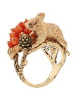 Кольцо из золота c эмалью и кораллом