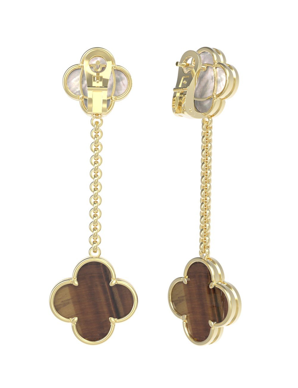 Серьги из лимонного золота c тигровым глазом и перламутром