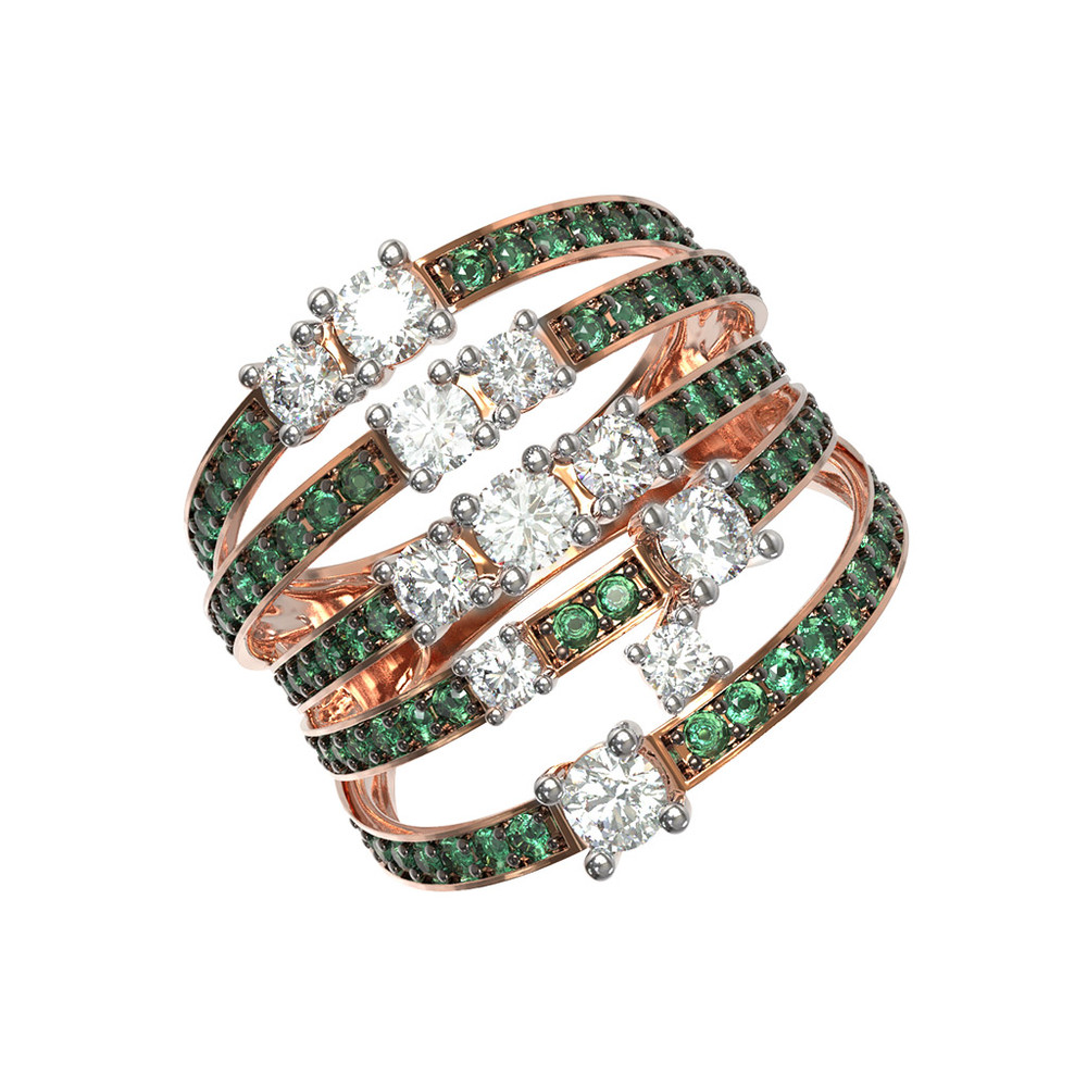 Кольцо из красного золота 585 пробы c бриллиантами и изумрудом