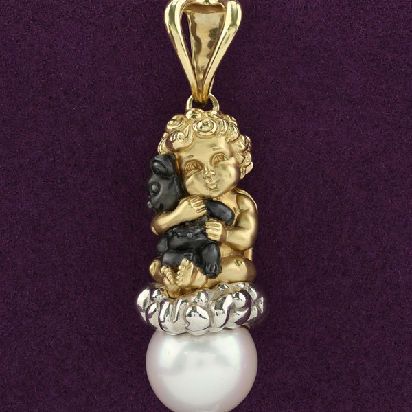 Подвеска из лимонного золота 585 пробы c жемчугом