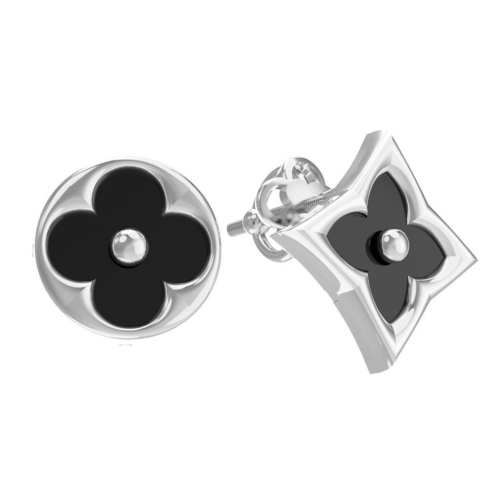 Серьги из белого золота 585 пробы c ониксом