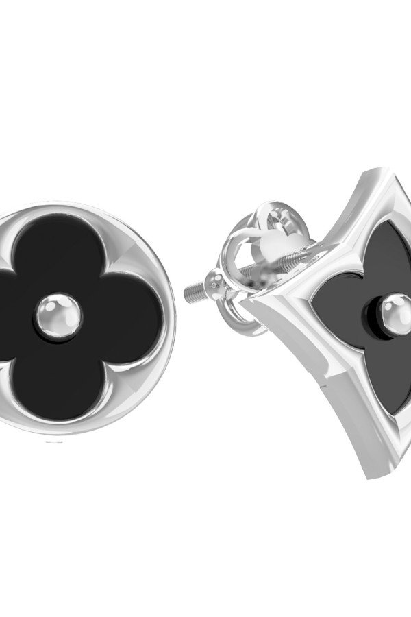 Серьги из белого золота c ониксом