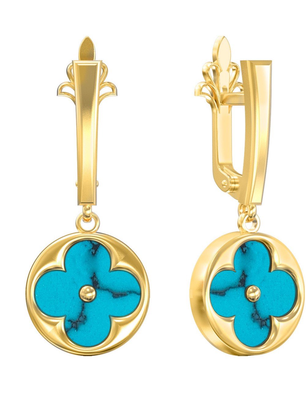 Серьги из лимонного золота c бирюзой