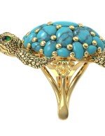 Кольцо из лимонного золота c эмалью и бирюзой