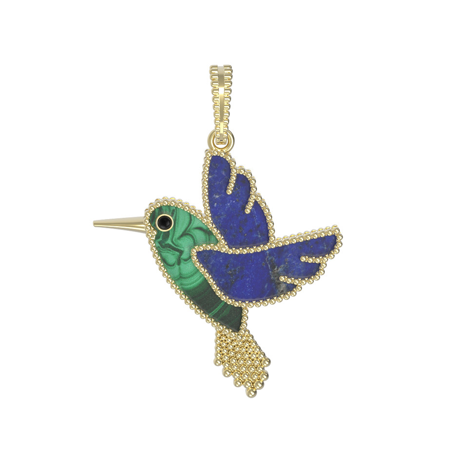 Подвеска из лимонного золота 585 пробы c эмалью, лазуритом и малахитом