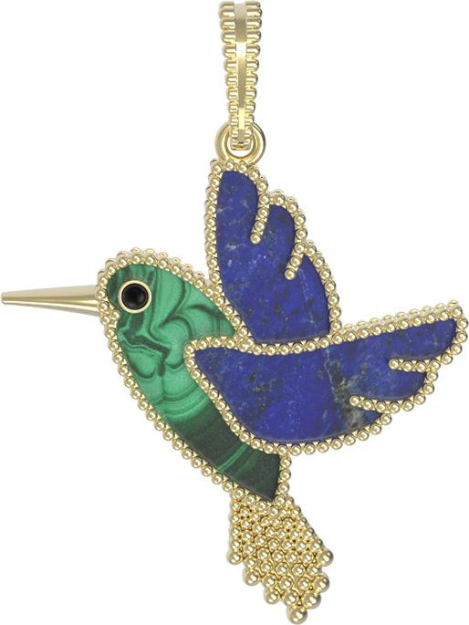 Подвеска из лимонного золота 585 пробы c эмалью, лазуритом и малахитом