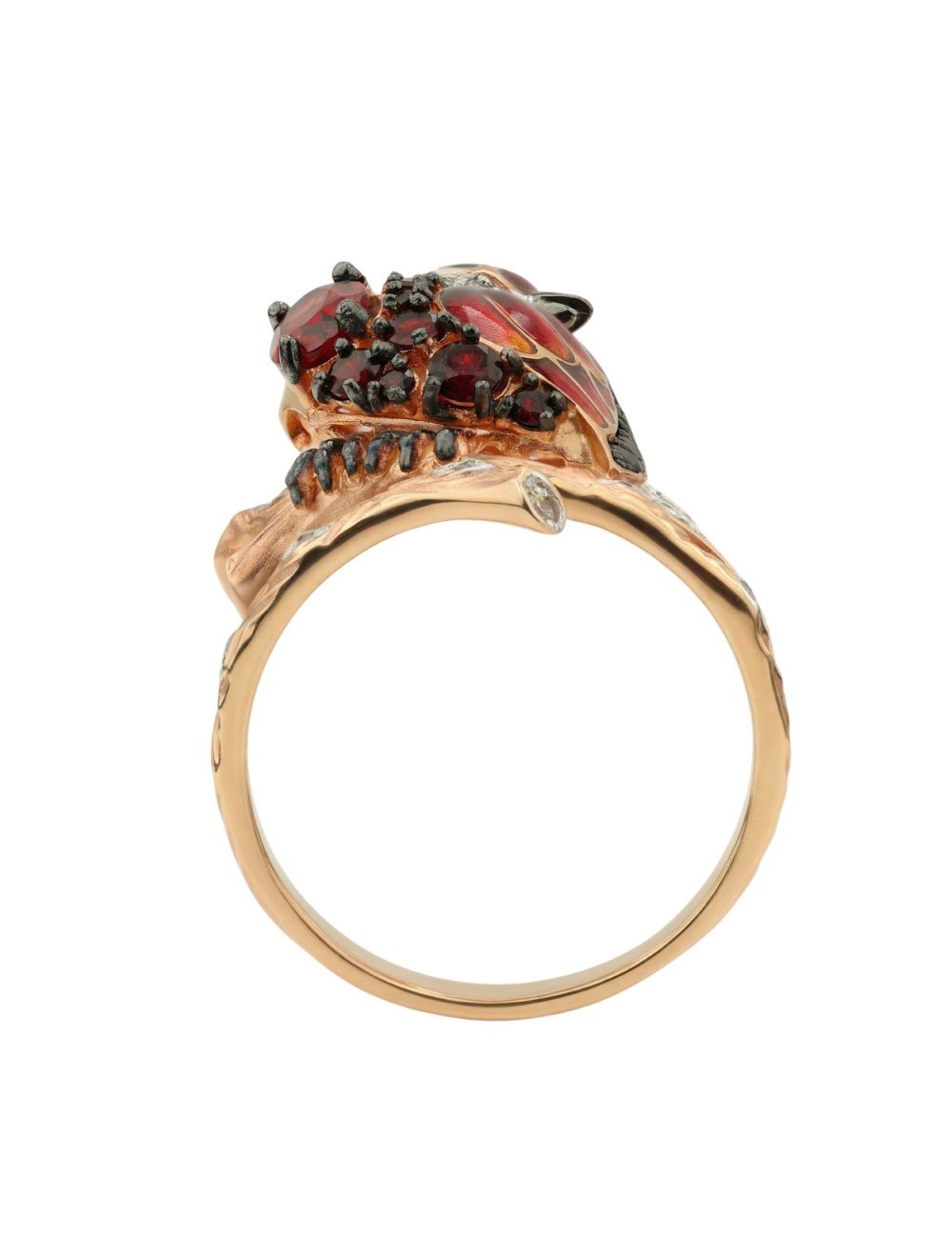 Кольцо из золота c эмалью, фианитом и гранатом