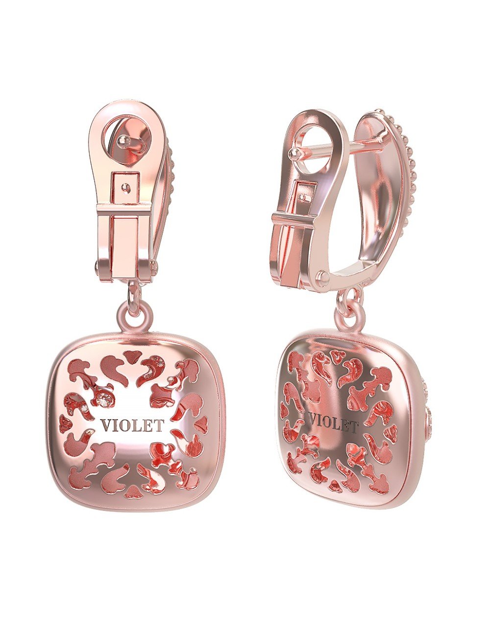 Серьги из розового золота c бриллиантами и перламутром