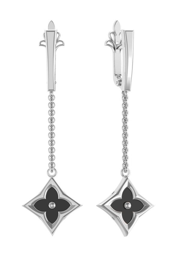 Серьги из белого золота c ониксом