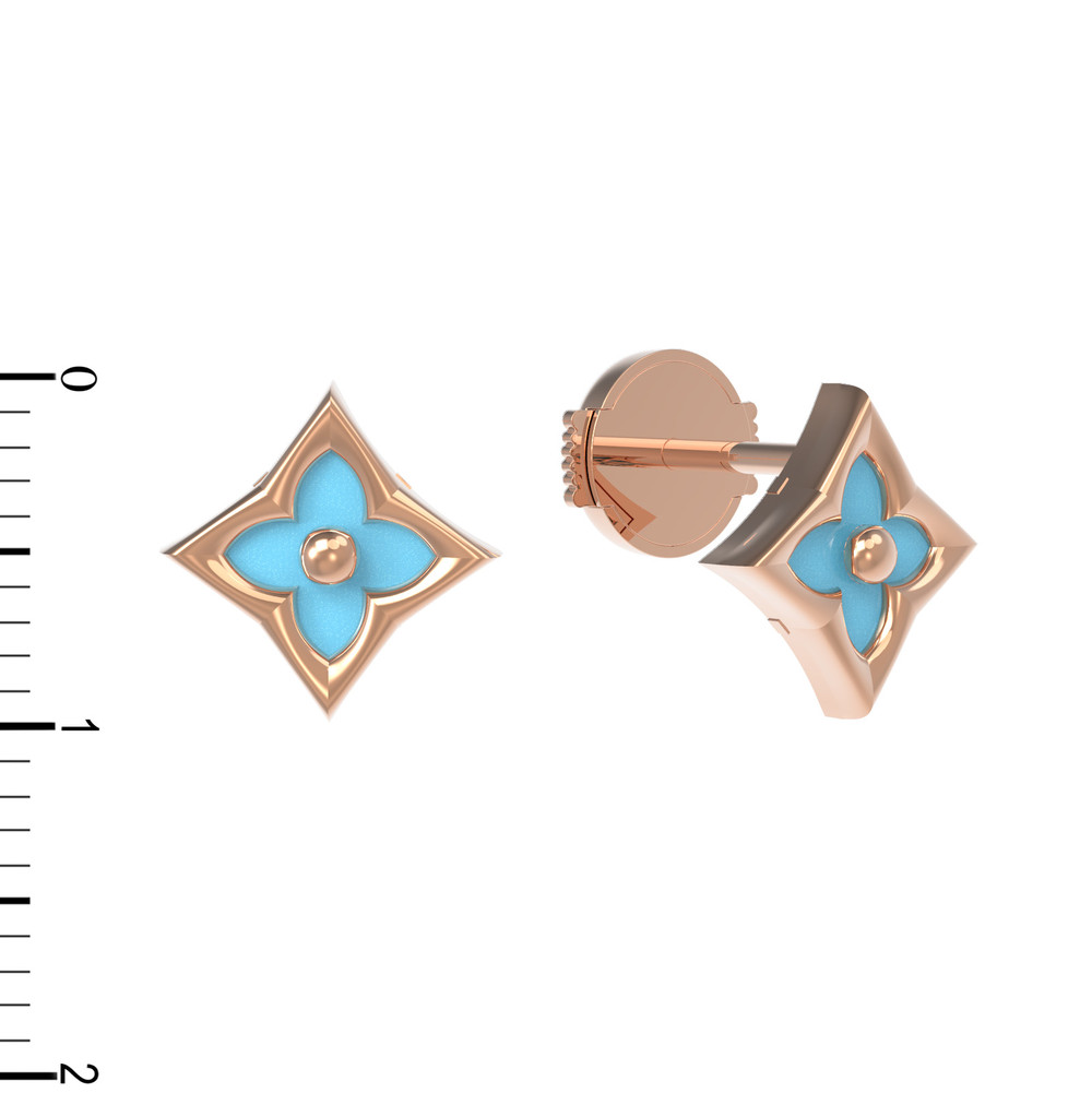 Серьги из красного золота 585 пробы c бирюзой