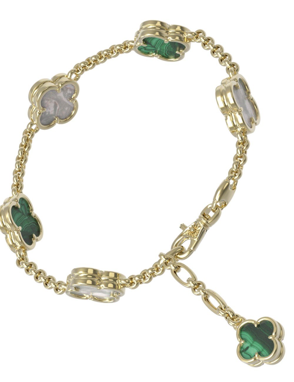 Браслет из лимонного золота c малахитом и перламутром