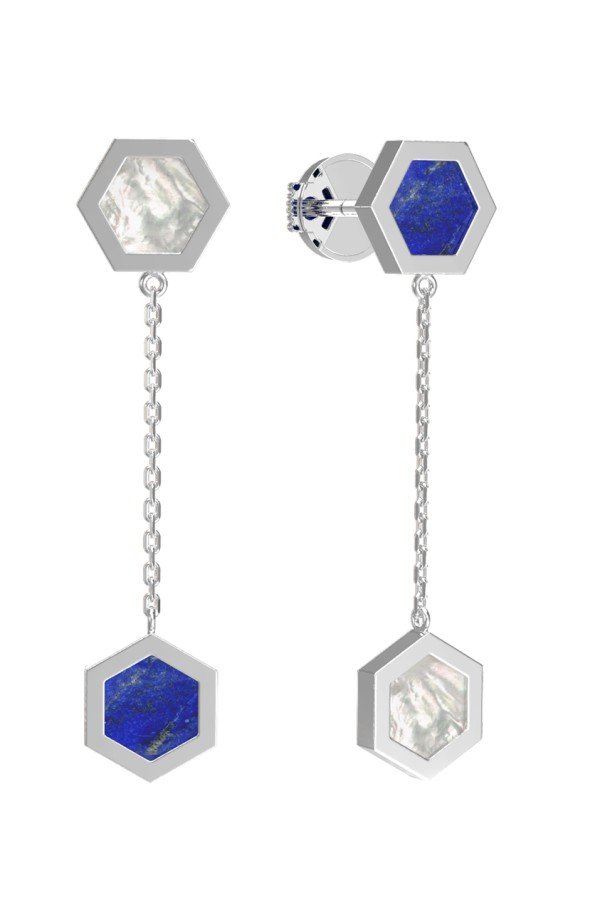 Серьги из белого золота c лазуритом и перламутром