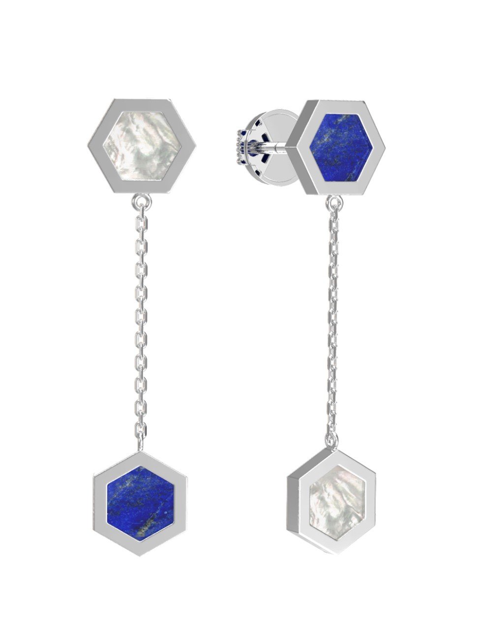 Серьги из белого золота c лазуритом и перламутром