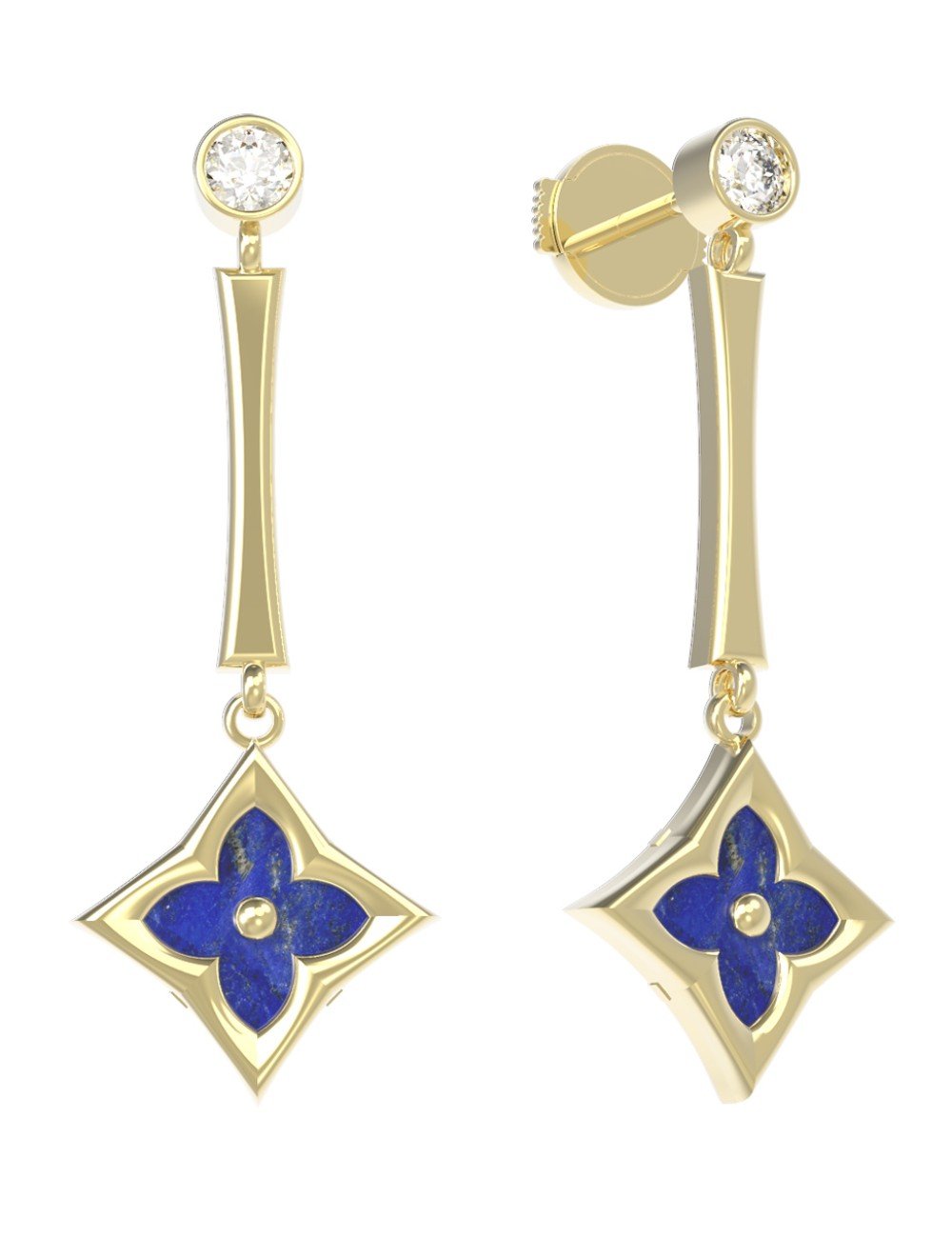 Серьги из лимонного золота c фианитом и лазуритом