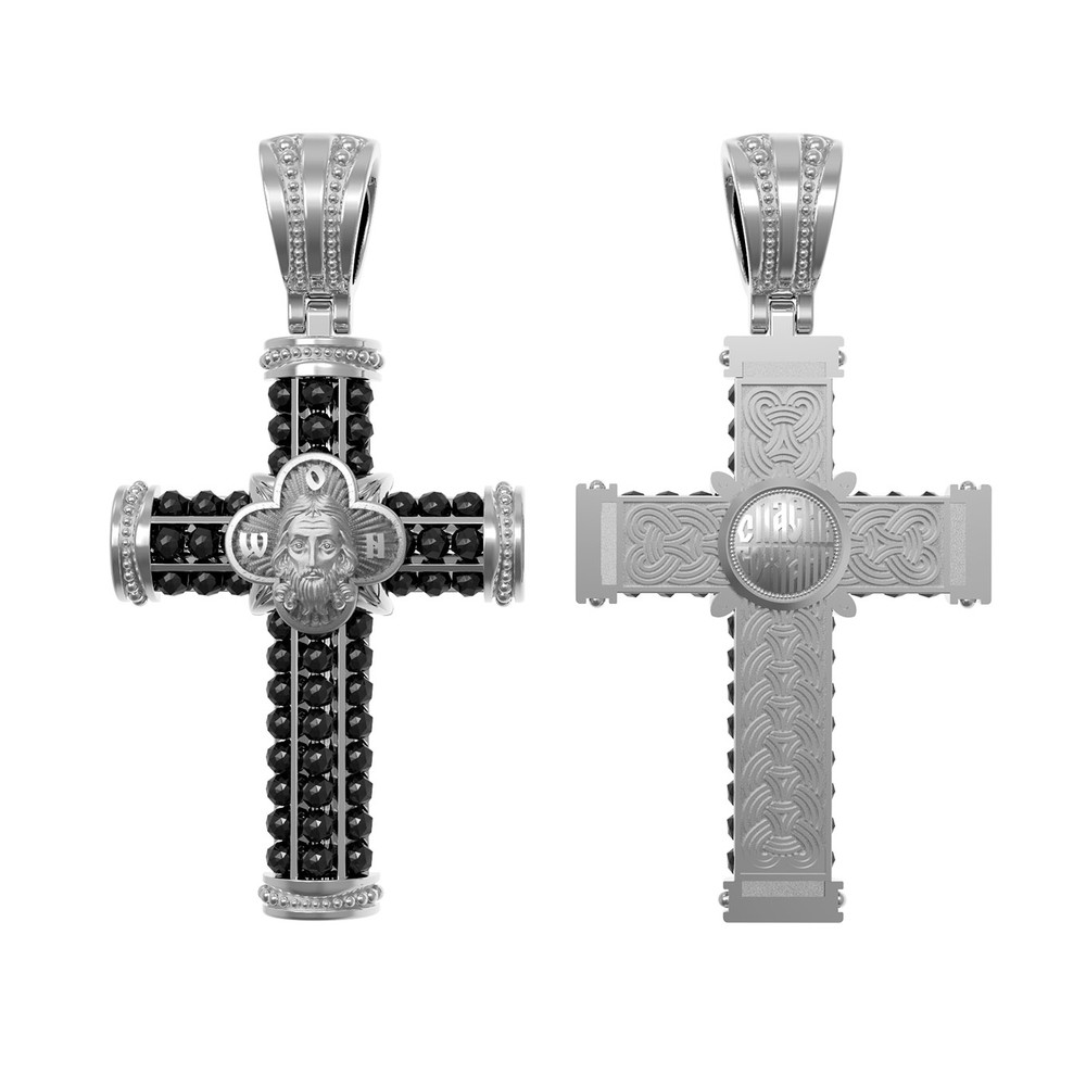 Крест из белого золота 585 пробы c ониксом