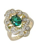 Кольцо из лимонного золота c бриллиантами и изумрудом