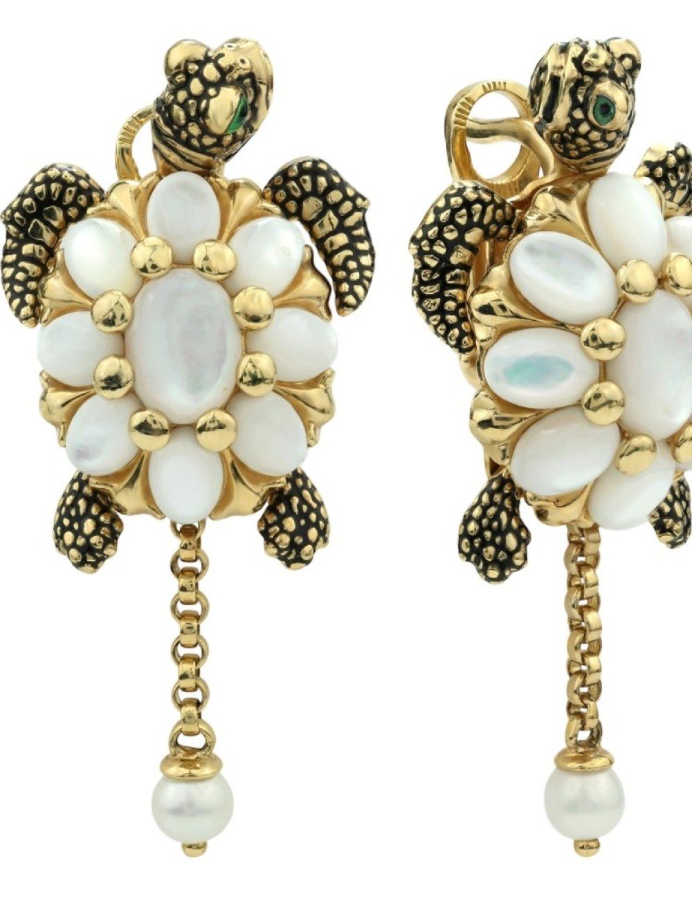 Серьги из лимонного золота c эмалью, жемчугом и перламутром