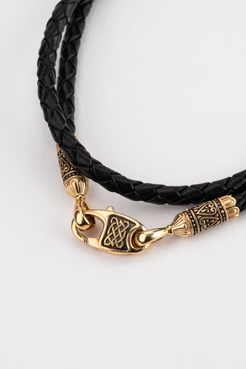 Цепь-шнурок кожа из красного золота 585 пробы c кожаным шнурком