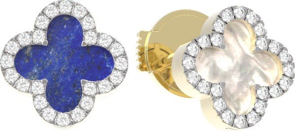 Серьги из лимонного золота c бриллиантами, лазуритом и перламутром
