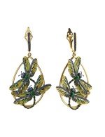 Серьги из лимонного золота c сапфиром, изумрудом и эмалью