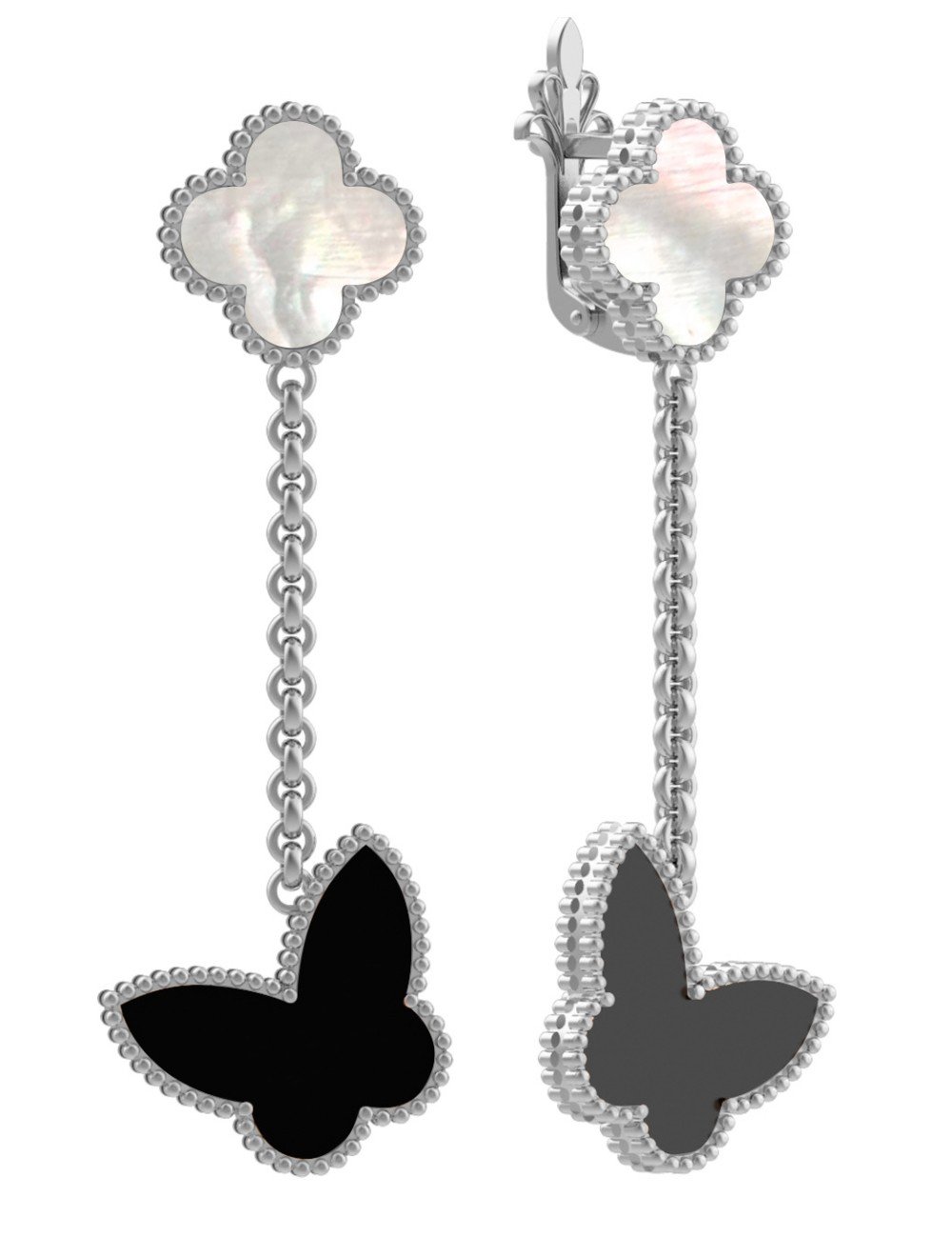 Серьги из белого золота c ониксом и перламутром