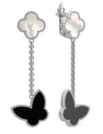 Серьги из белого золота c ониксом и перламутром