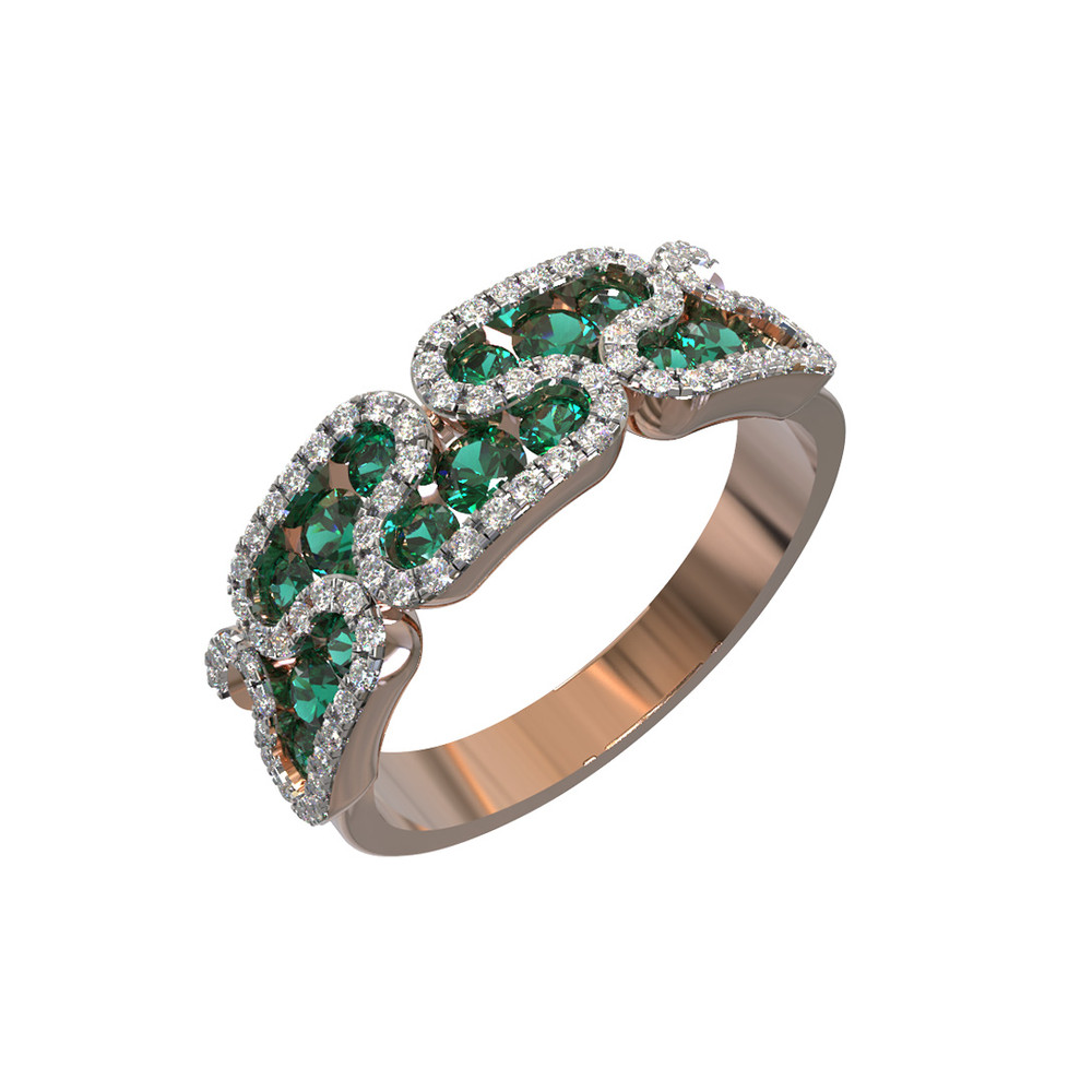 Кольцо из красного золота 585 пробы c бриллиантами и изумрудом