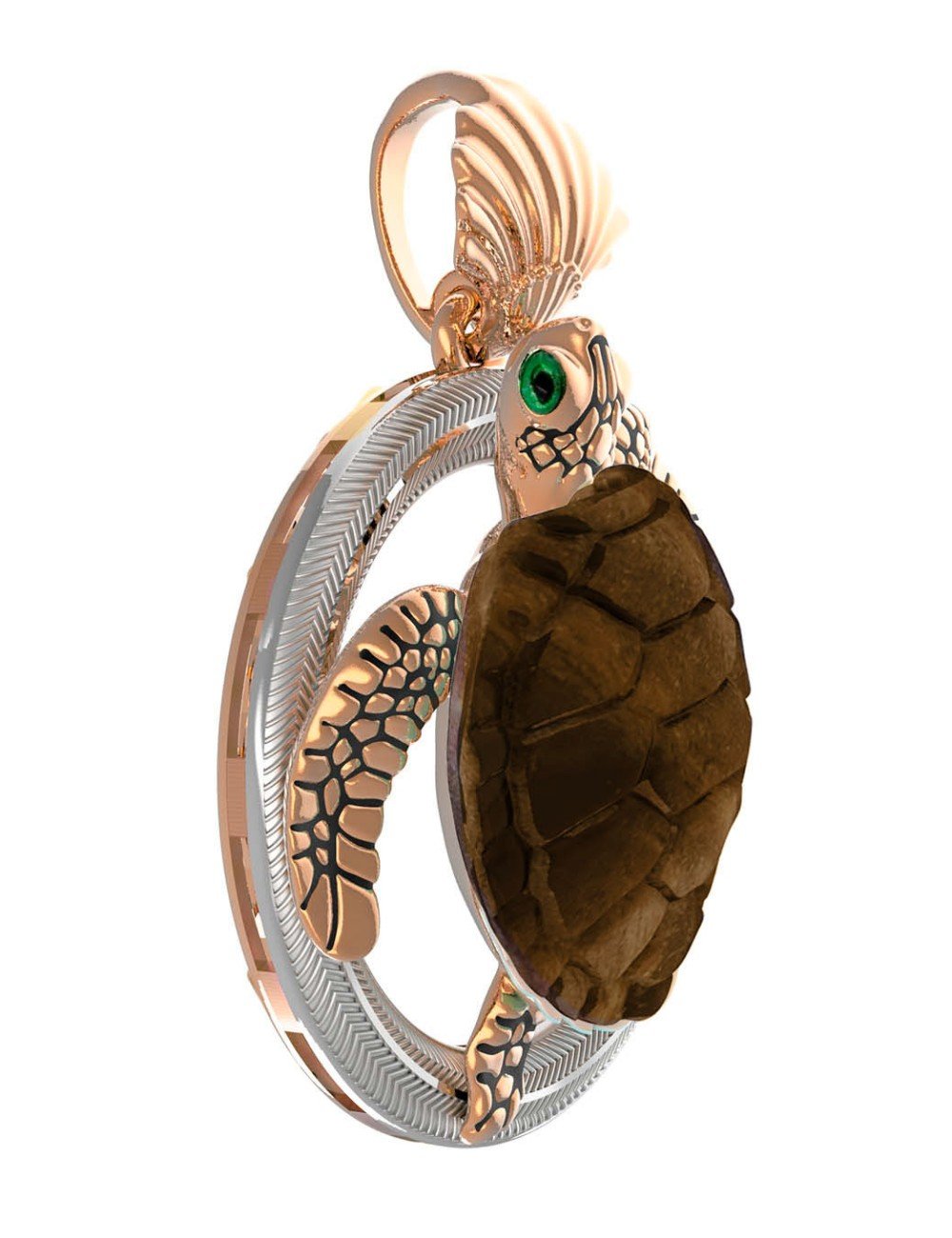 Подвеска из золота c эмалью и железным деревом