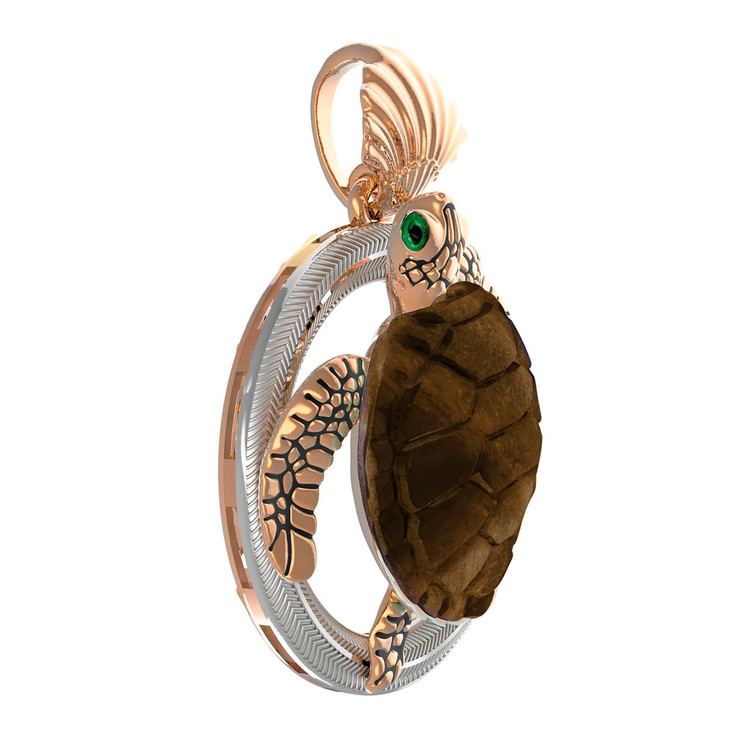 Подвеска из красного золота 585 пробы c эмалью и железным деревом