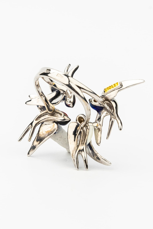 Кольцо из белого золота 585 пробы c эмалью