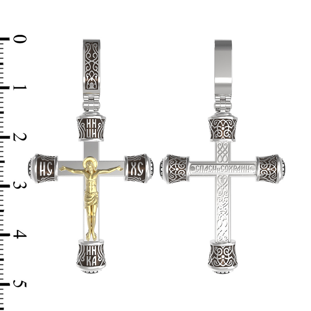 Крест из белого золота 585 пробы c ониксом