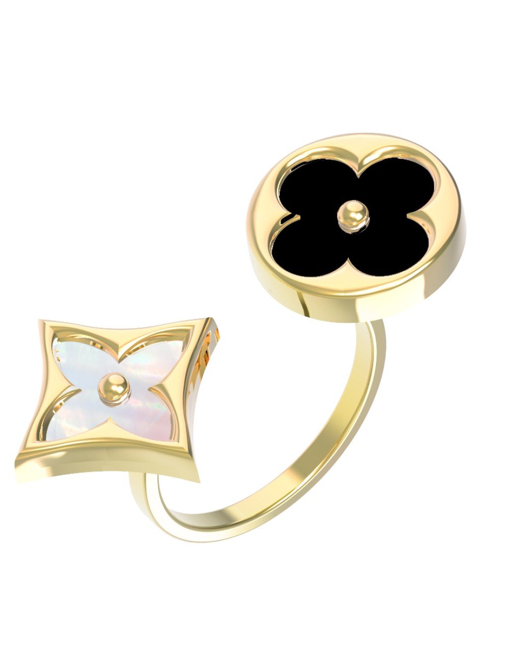 Кольцо из лимонного золота c ониксом и перламутром