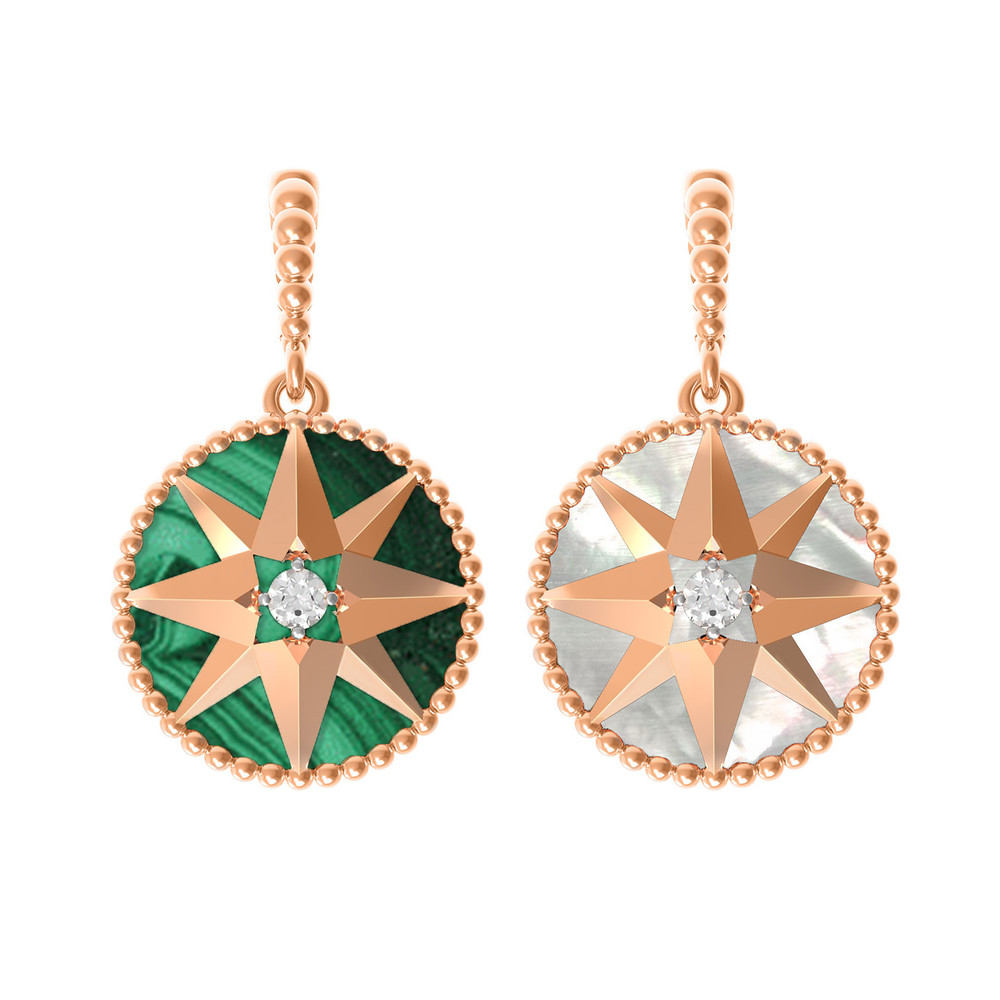 Подвеска из красного золота 585 пробы c фианитом, малахитом и перламутром