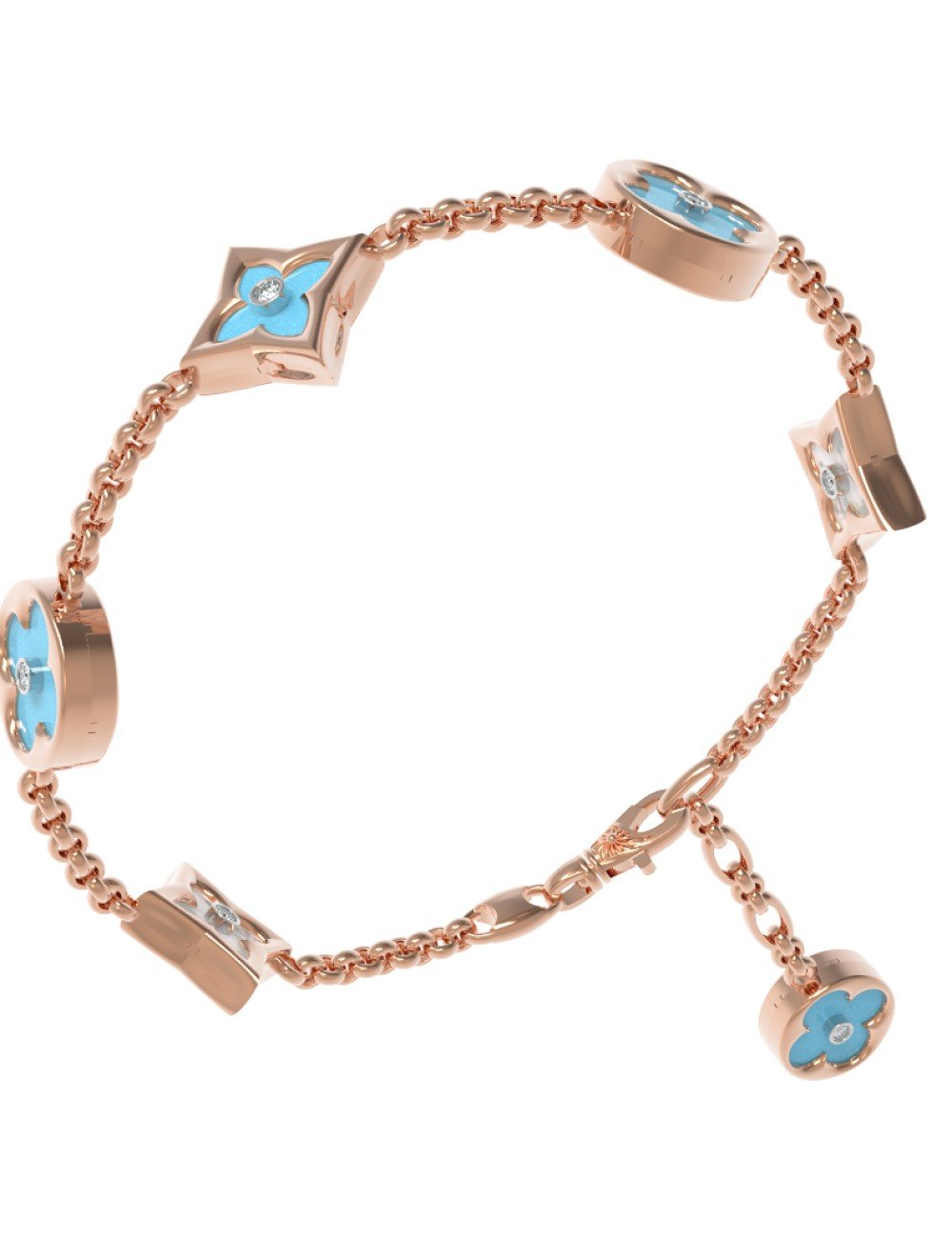 Браслет из золота c бриллиантами, бирюзой и перламутром